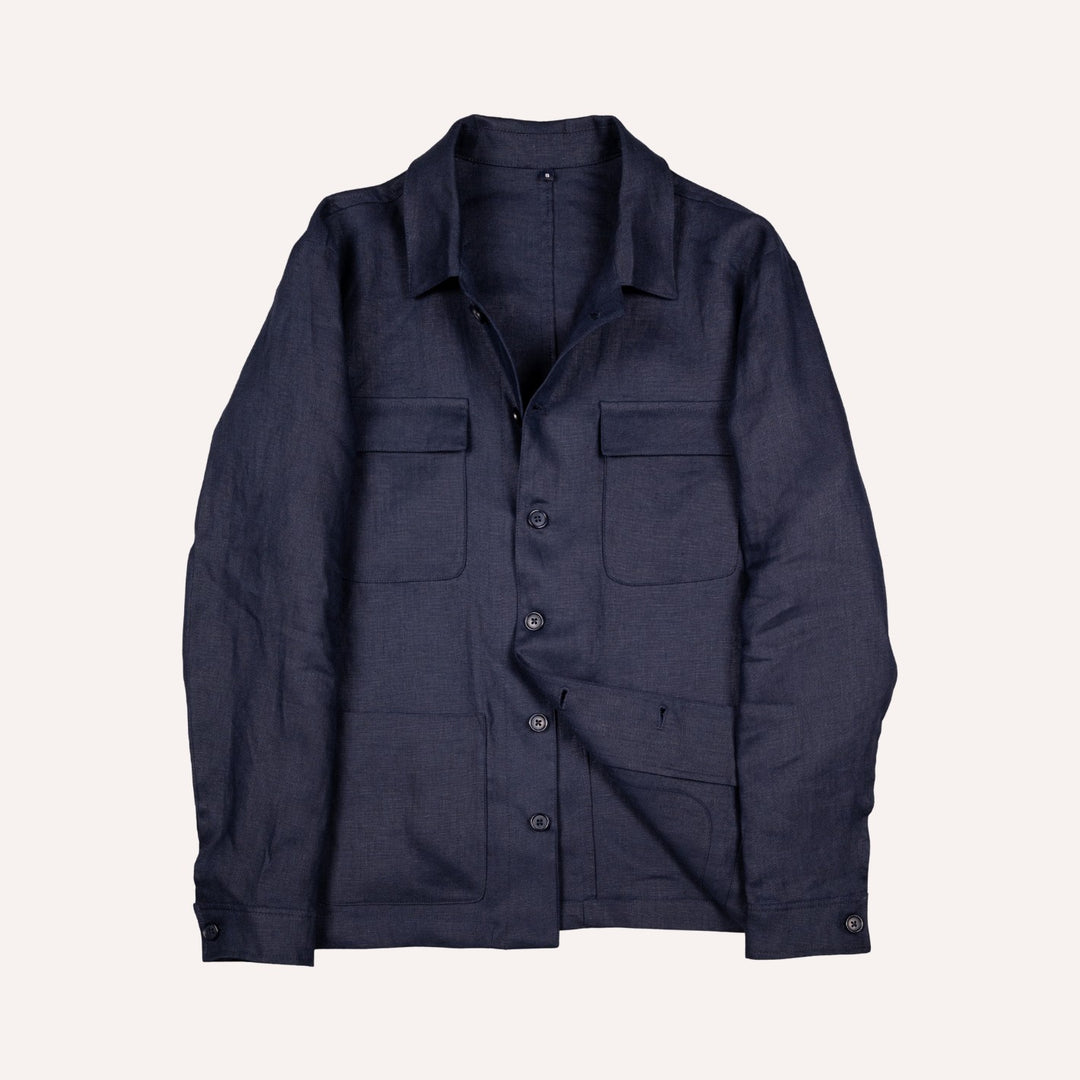 Navy Washed Linen Overshirt