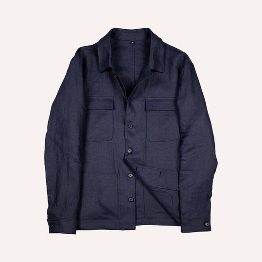 Navy Washed Linen Overshirt