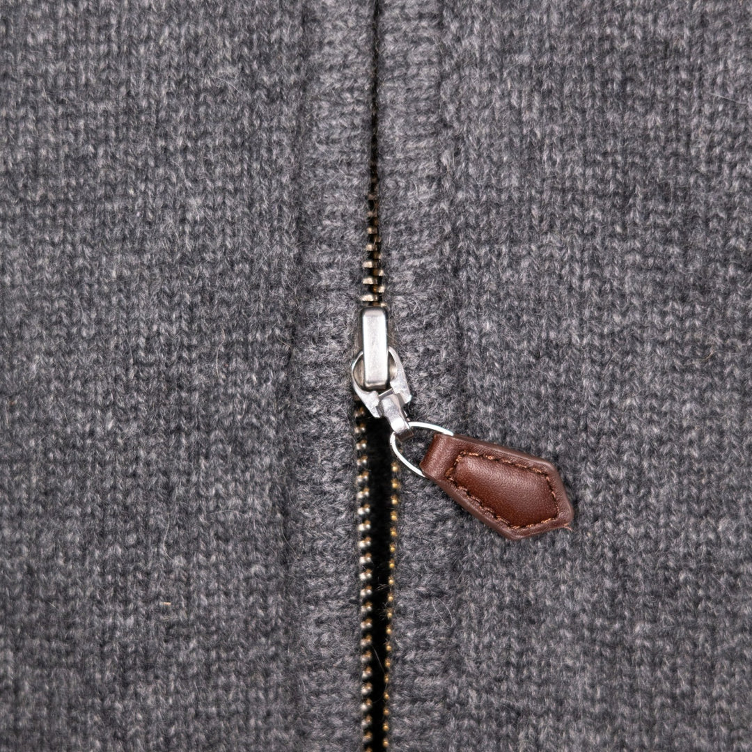 Dark Grey Raglan Cashmere Full-Zip Sweater