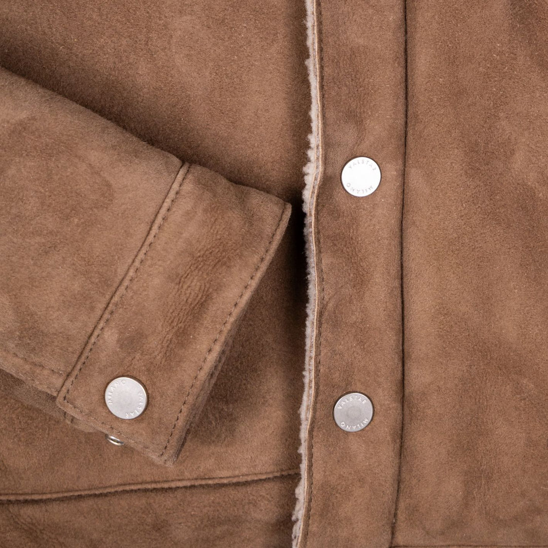 Light Brown Shearling Suede Trucker Jacket