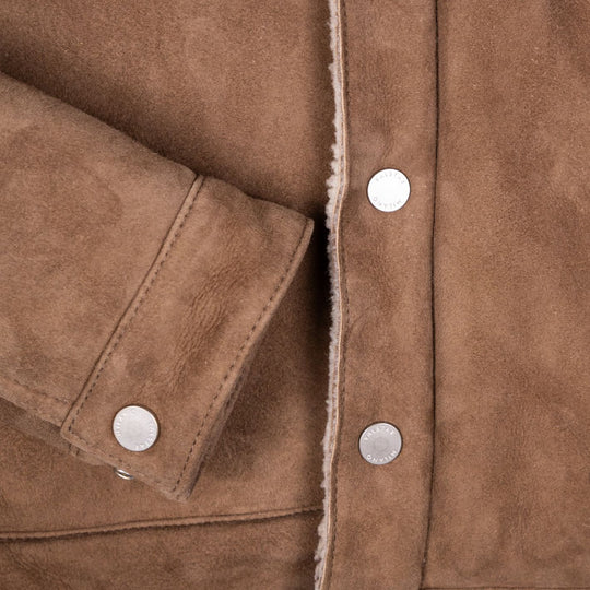Light Brown Shearling Suede Trucker Jacket