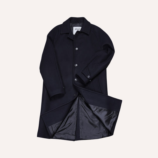 Navy Virgin Wool Raglan Coat