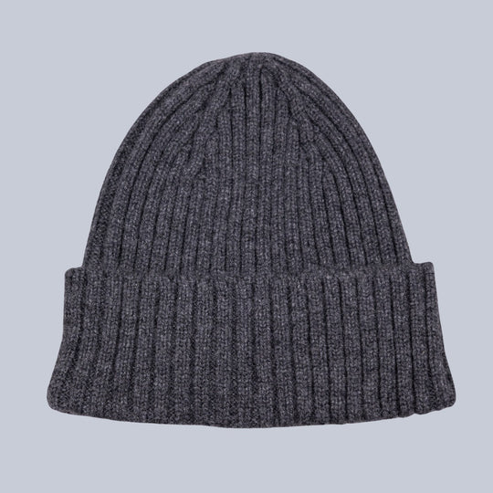 Steel Grey Ribbed Cashmere Beanie