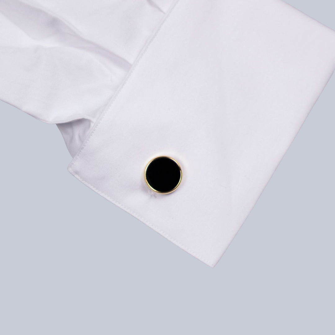Gold Plated Black Inlay Rounded Cufflinks