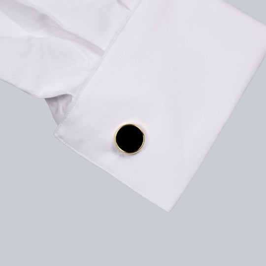 Gold Plated Black Inlay Rounded Cufflinks
