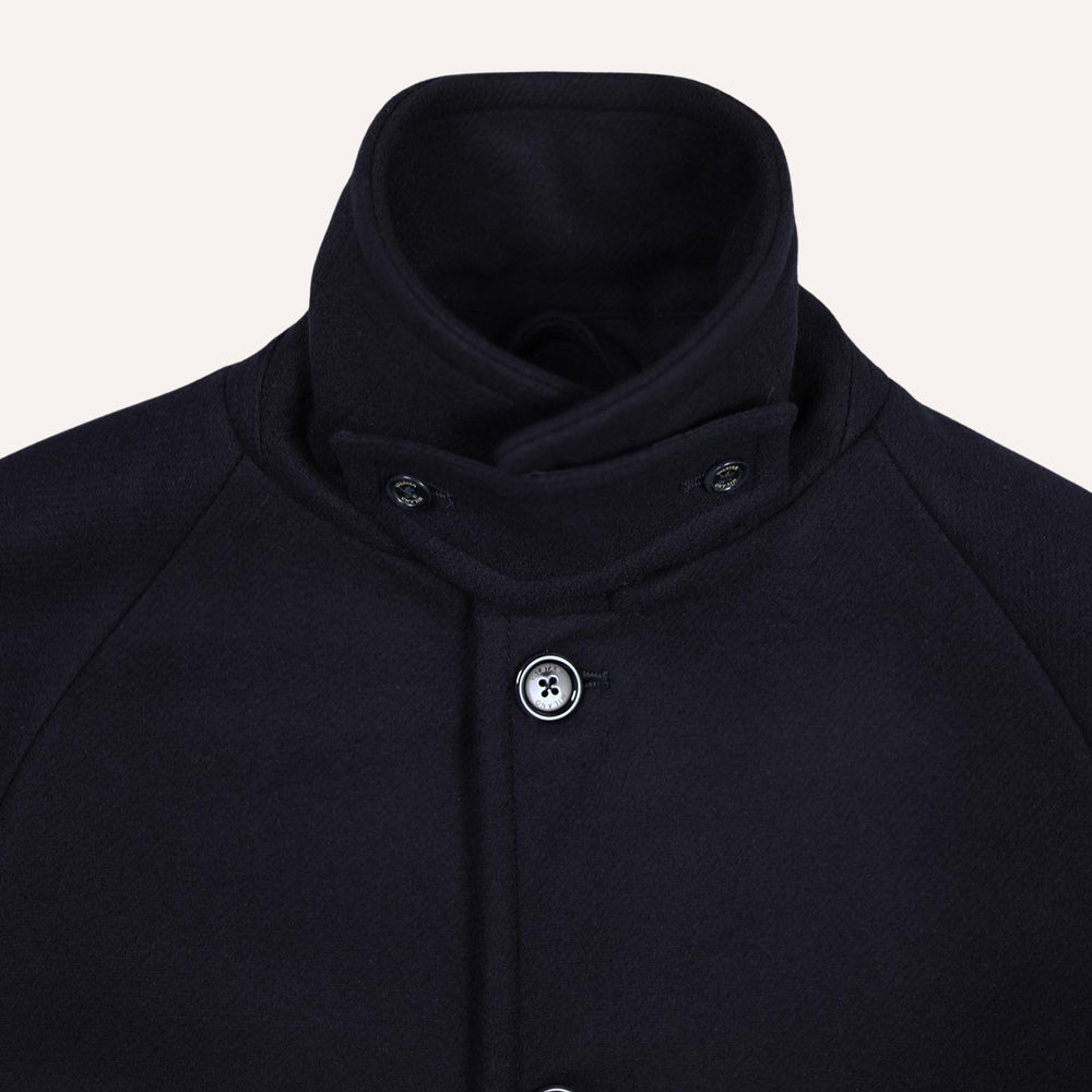 Navy Virgin Wool Raglan Coat