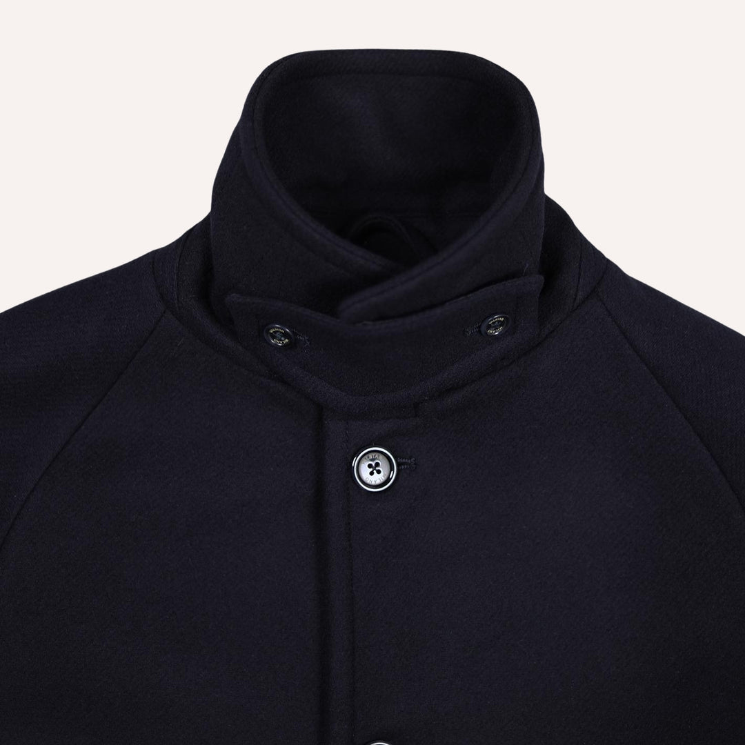 Navy Virgin Wool Raglan Coat