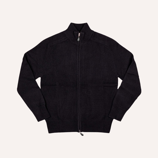 Black Raglan Cashmere Full-Zip Sweater