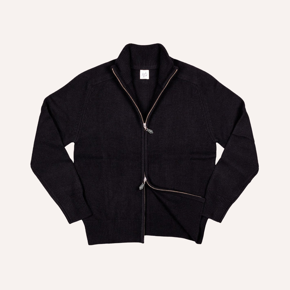 Black Raglan Cashmere Full-Zip Sweater