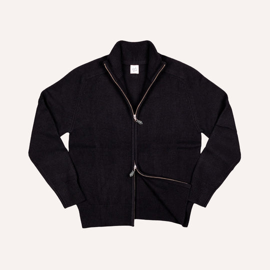 Black Raglan Cashmere Full-Zip Sweater