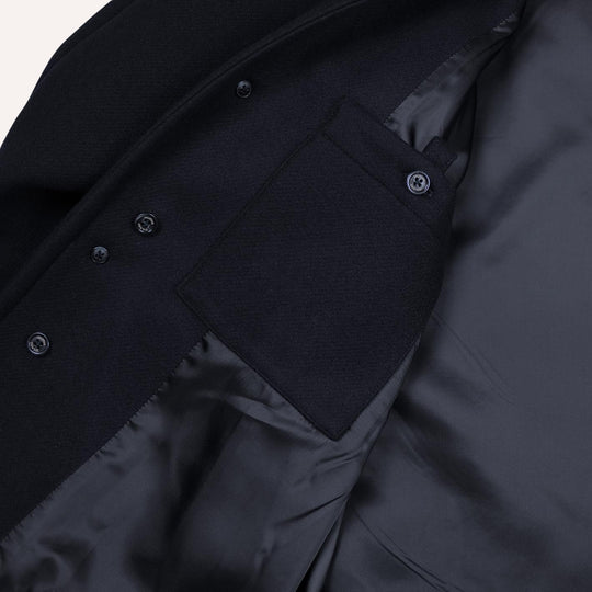 Navy Virgin Wool Raglan Coat