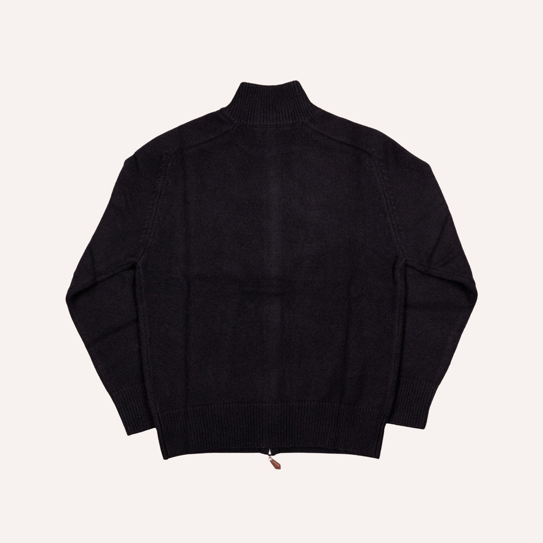Black Raglan Cashmere Full-Zip Sweater