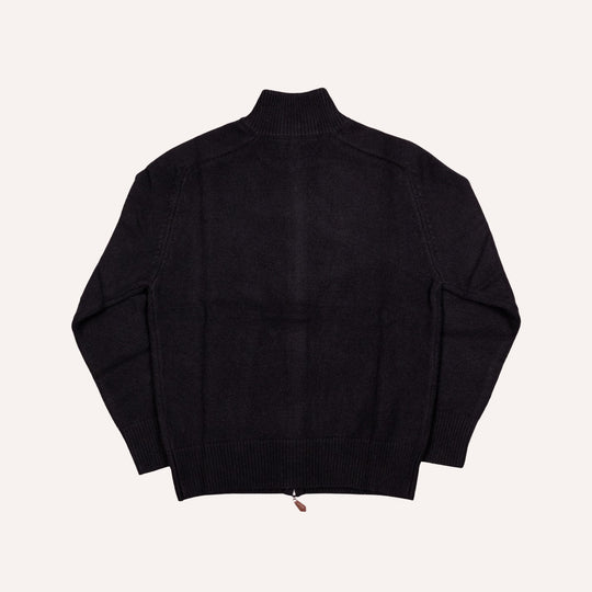 Black Raglan Cashmere Full-Zip Sweater