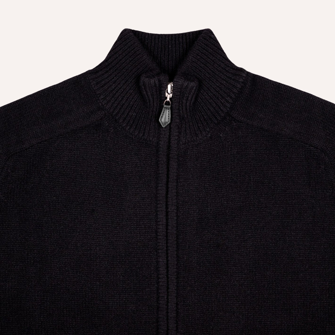 Black Raglan Cashmere Full-Zip Sweater