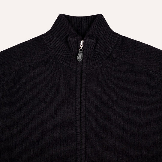 Black Raglan Cashmere Full-Zip Sweater