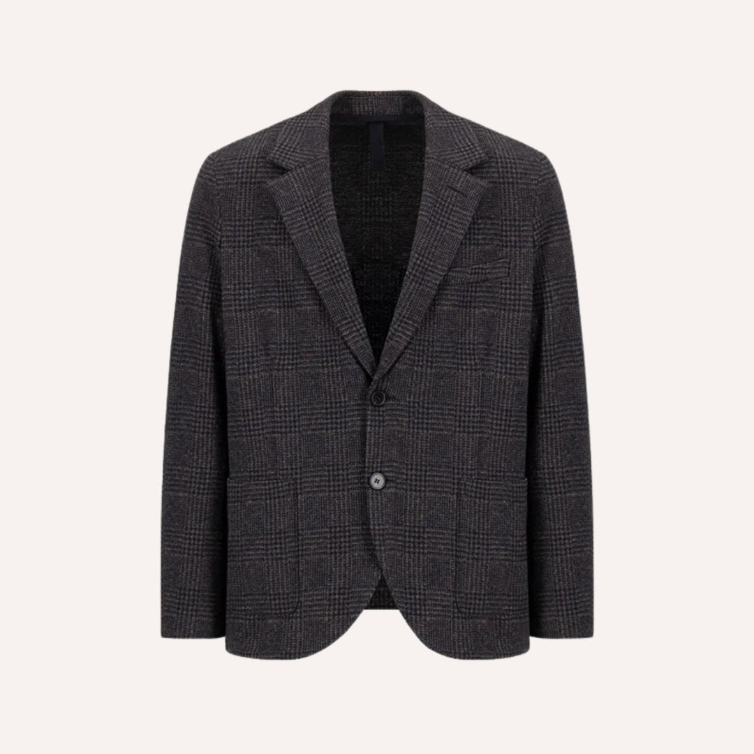 Dark Brown & Navy Glencheck Wool Cotton Stretch Blazer