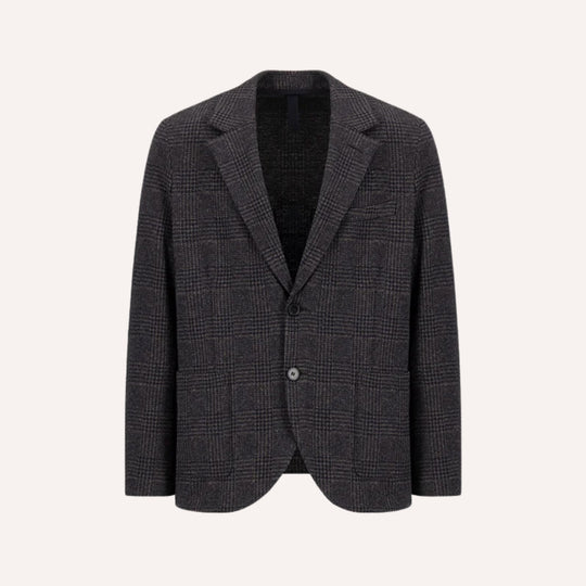 Dark Brown & Navy Glencheck Wool Cotton Stretch Blazer