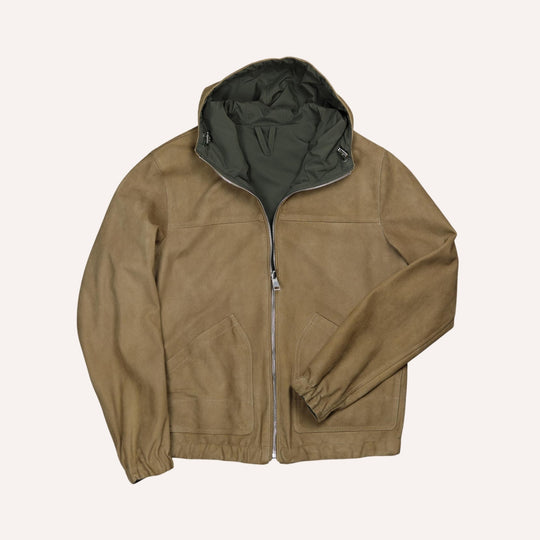 Beige Green Reversible Hooded Jacket