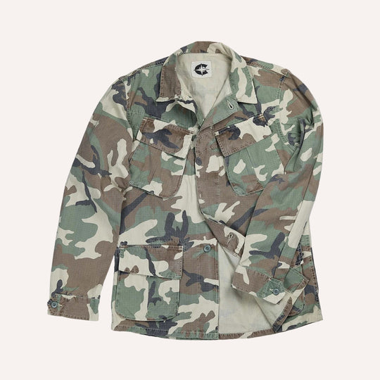 Green Washed Cotton Fatigue Camouflage Jacket