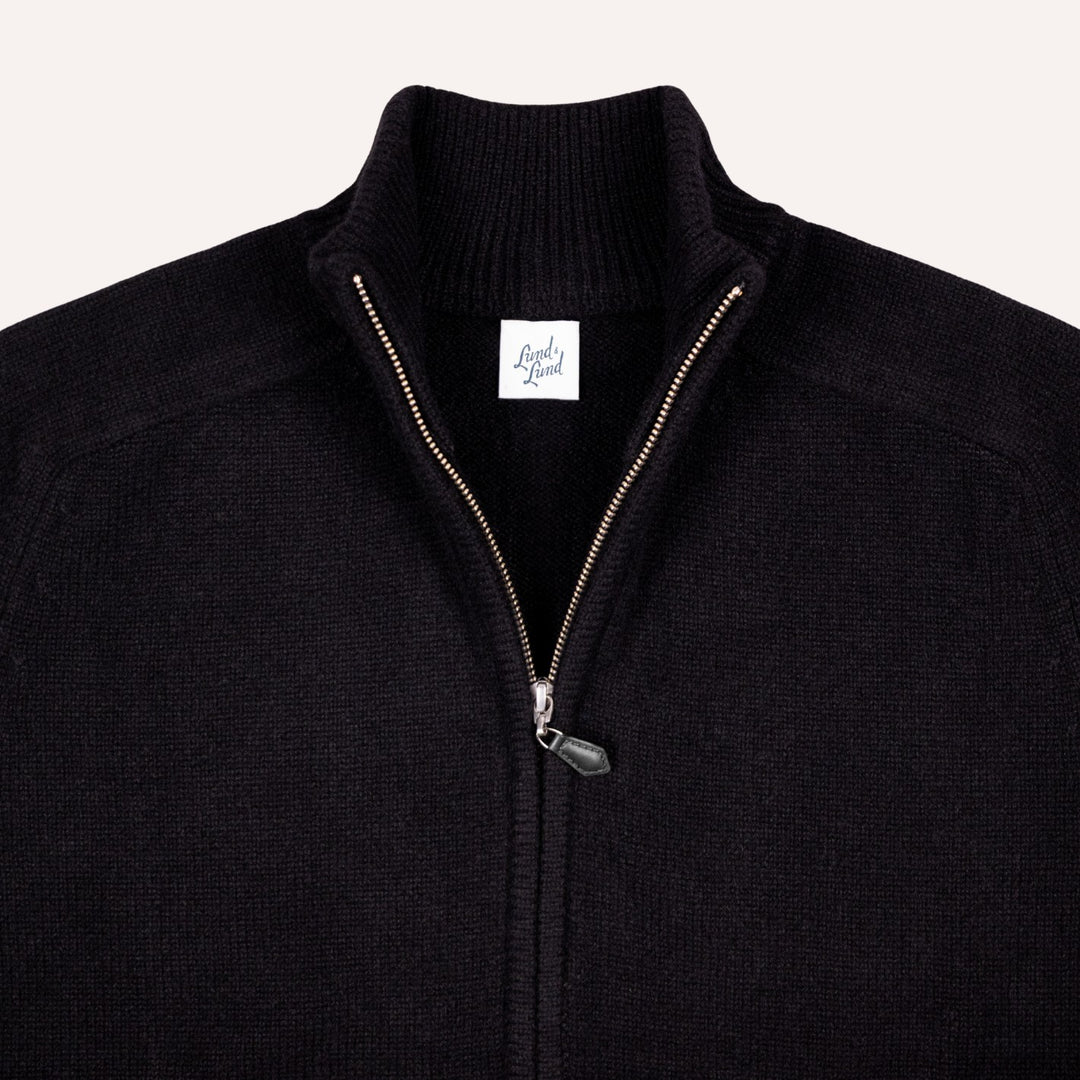 Black Raglan Cashmere Full-Zip Sweater