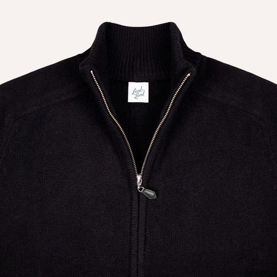 Black Raglan Cashmere Full-Zip Sweater
