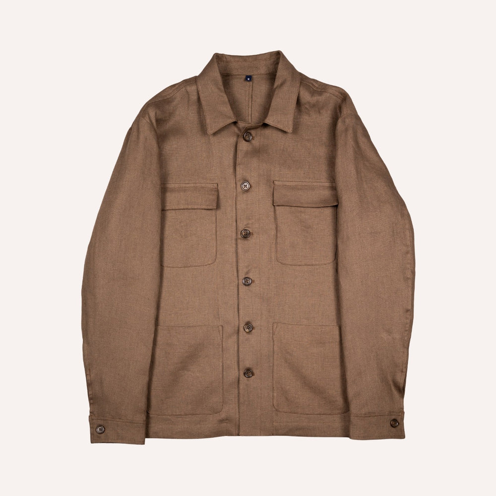 Espresso Brown Washed Linen Overshirt