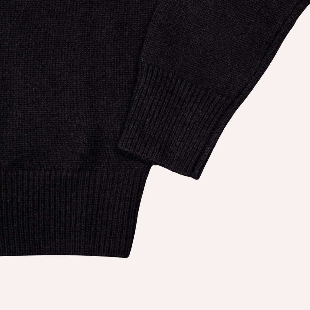 Black Raglan Cashmere Full-Zip Sweater