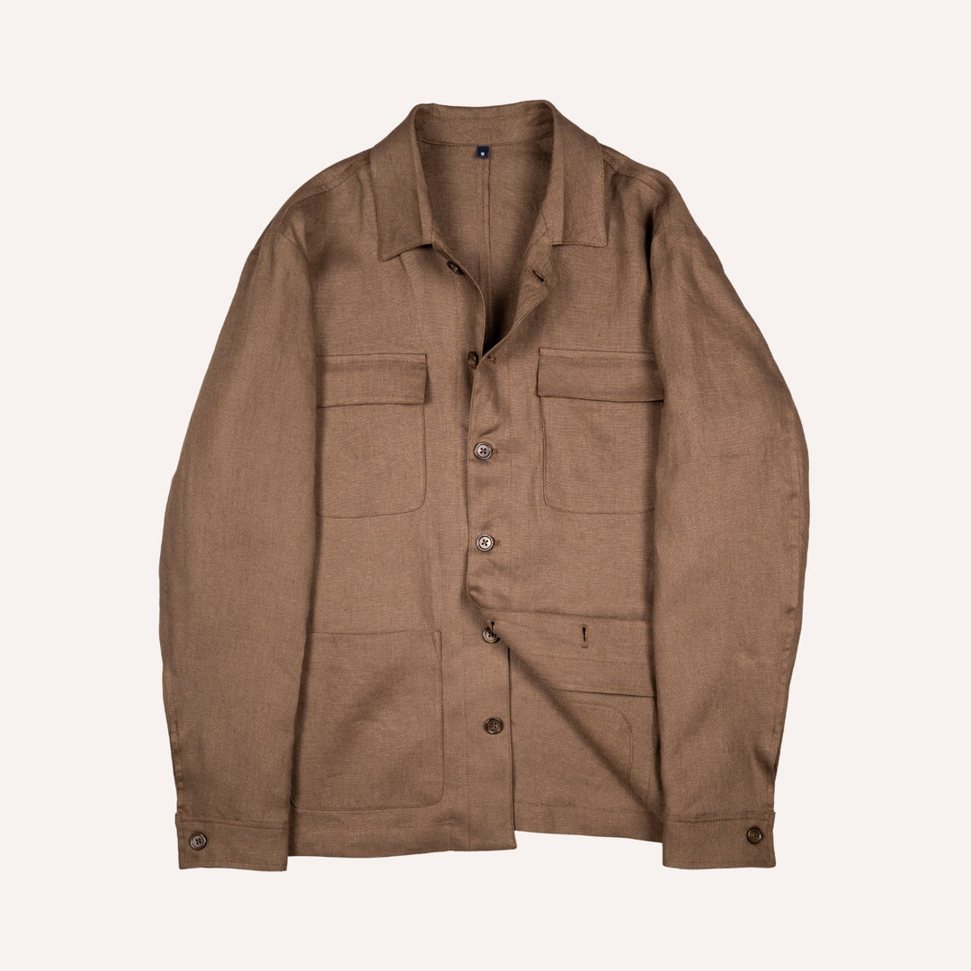 Espresso Brown Washed Linen Overshirt