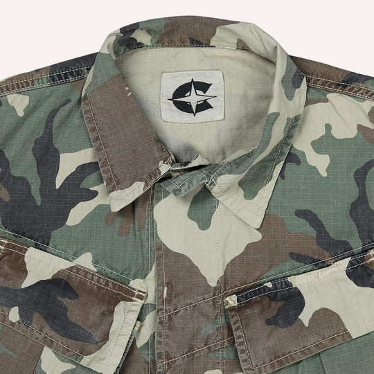 Green Washed Cotton Fatigue Camouflage Jacket