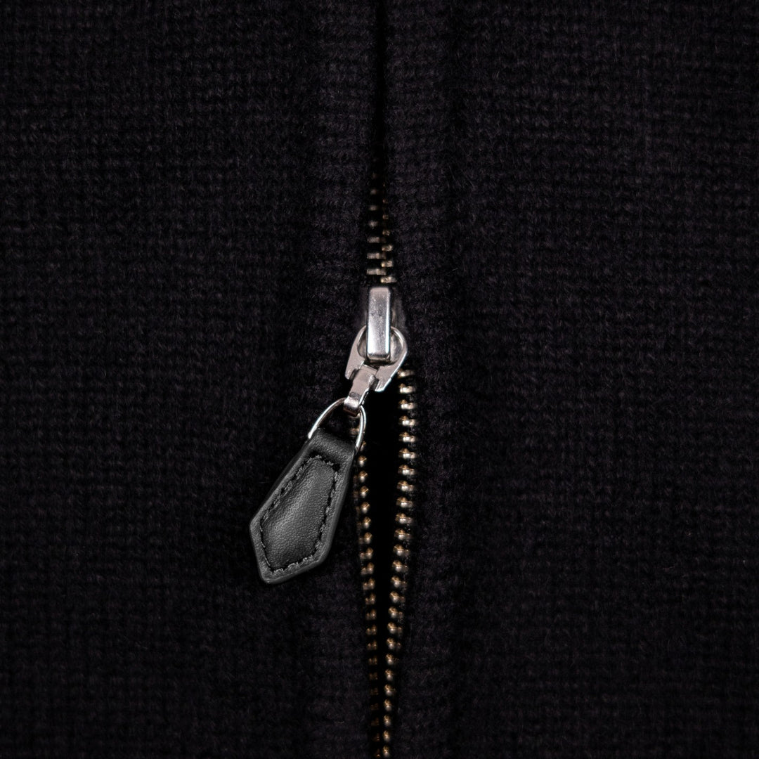 Black Raglan Cashmere Full-Zip Sweater