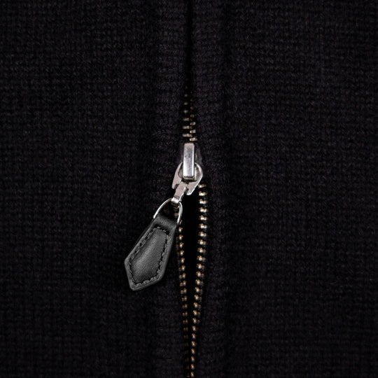 Black Raglan Cashmere Full-Zip Sweater