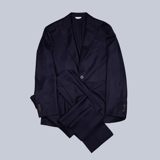 Navy Wool Silk Peak Lapel Suit