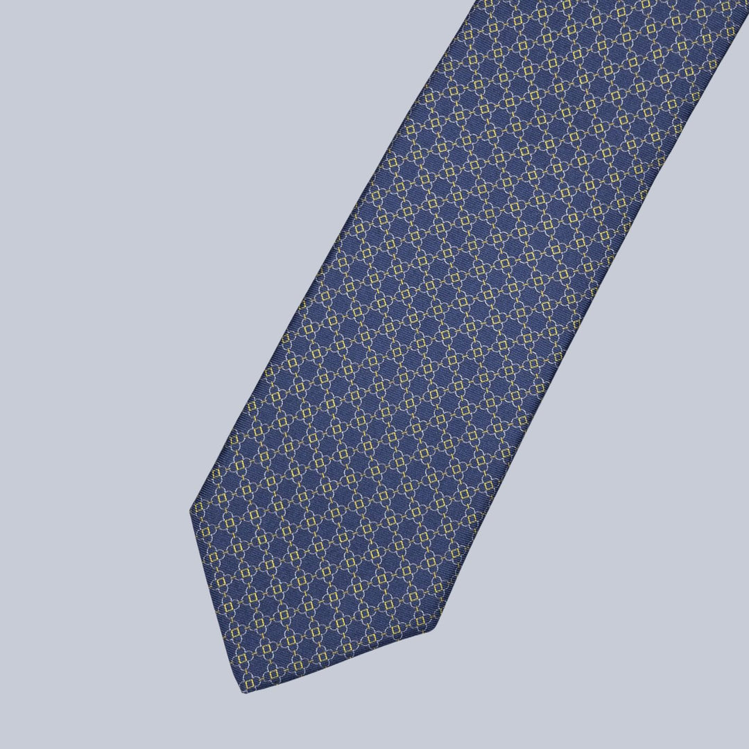 Navy & Gold Flower Pattern Tie