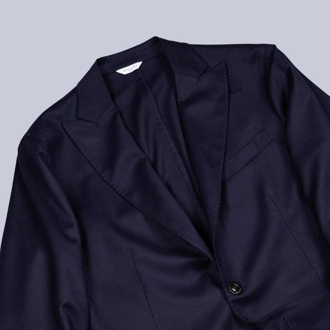 Navy Wool Silk Peak Lapel Suit