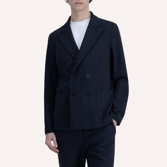 Navy Superfine Merino Double-Breasted Blazer