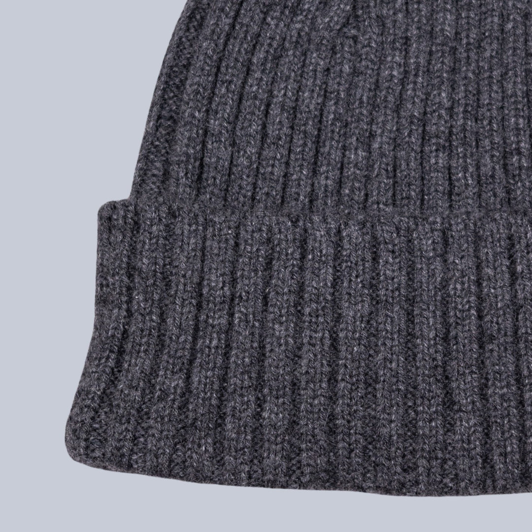 Steel Grey Ribbed Cashmere Beanie