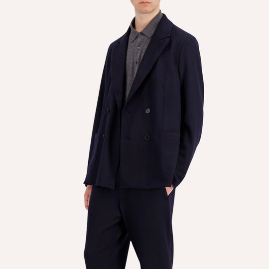Navy Superfine Merino Double-Breasted Blazer