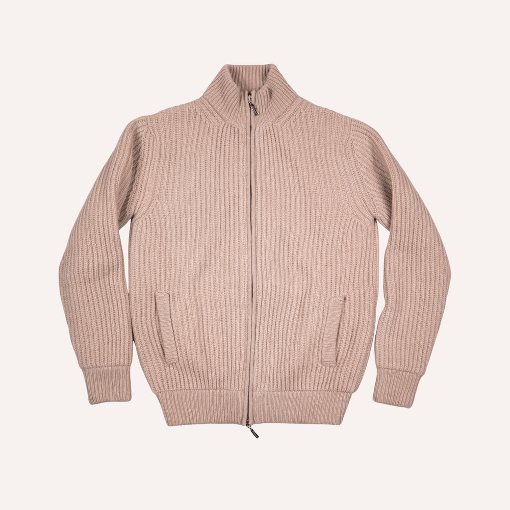 Taupe Cashmere Wool Lined Zip Cardigan