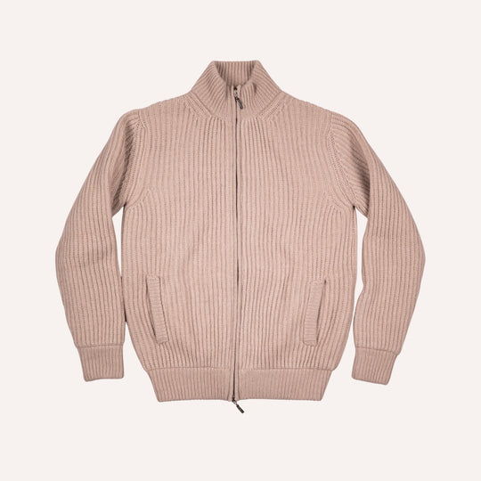 Taupe Cashmere Wool Lined Zip Cardigan