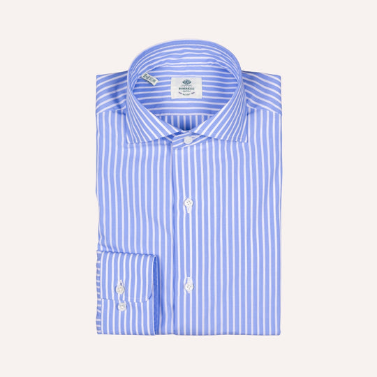 Blue & White Wide Stripe Shirt Popeline