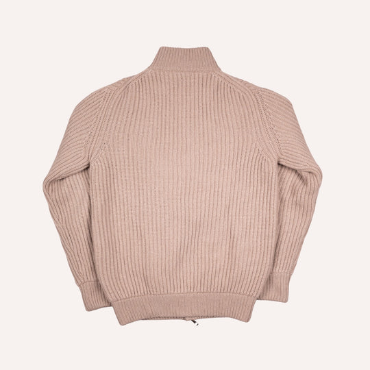 Taupe Cashmere Wool Lined Zip Cardigan