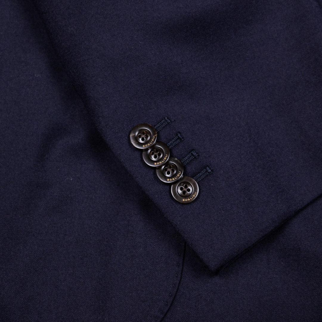 Navy Wool Silk Peak Lapel Suit
