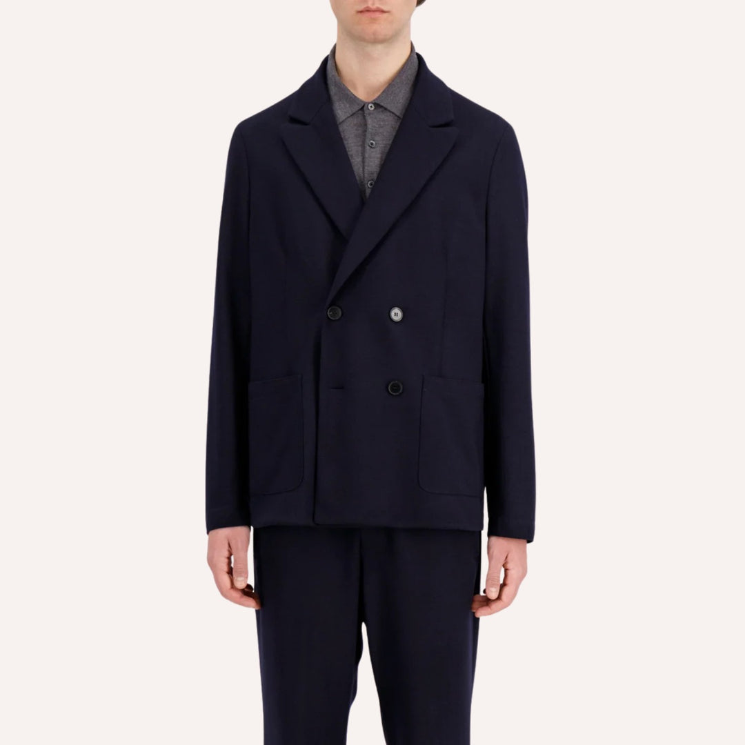Navy Superfine Merino Double-Breasted Blazer