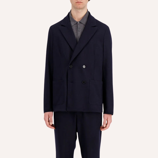 Navy Superfine Merino Double-Breasted Blazer