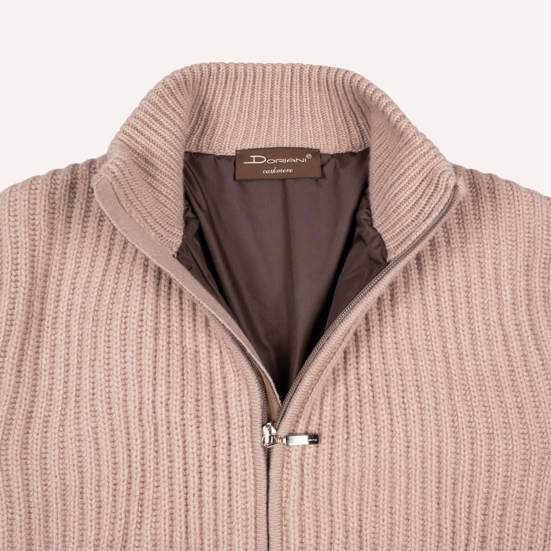 Taupe Cashmere Wool Lined Zip Cardigan