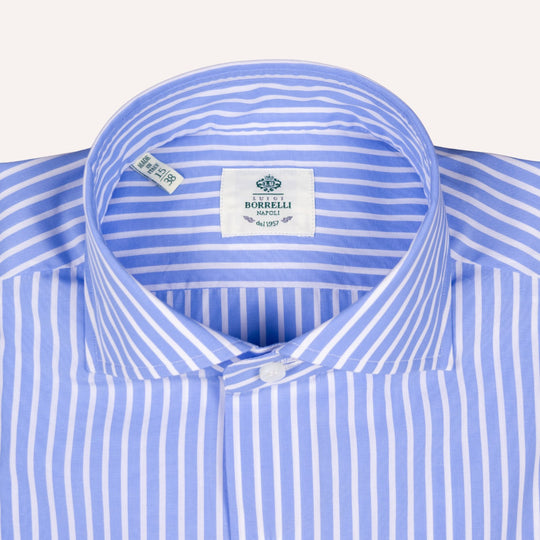 Blue & White Wide Stripe Shirt Popeline