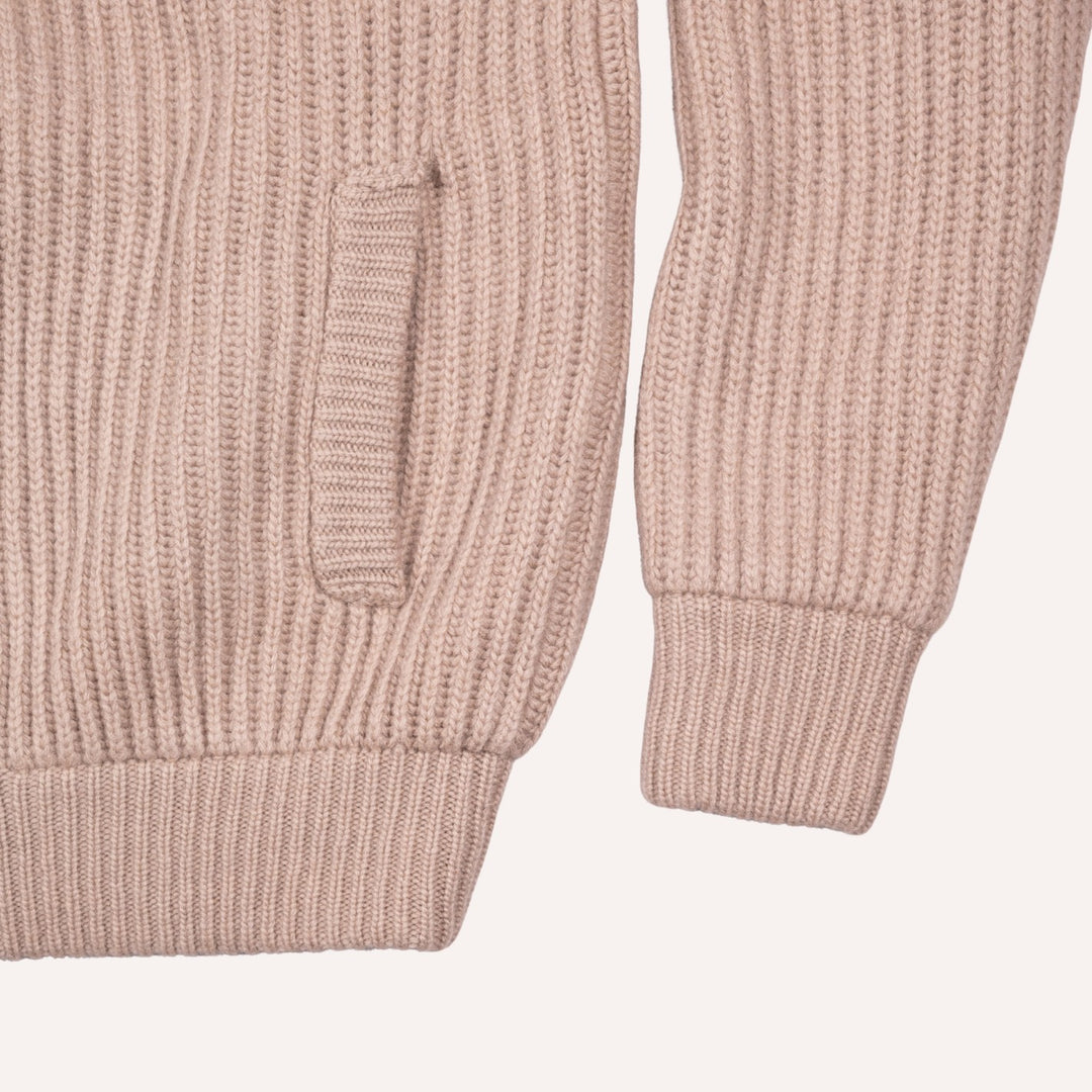 Taupe Cashmere Wool Lined Zip Cardigan