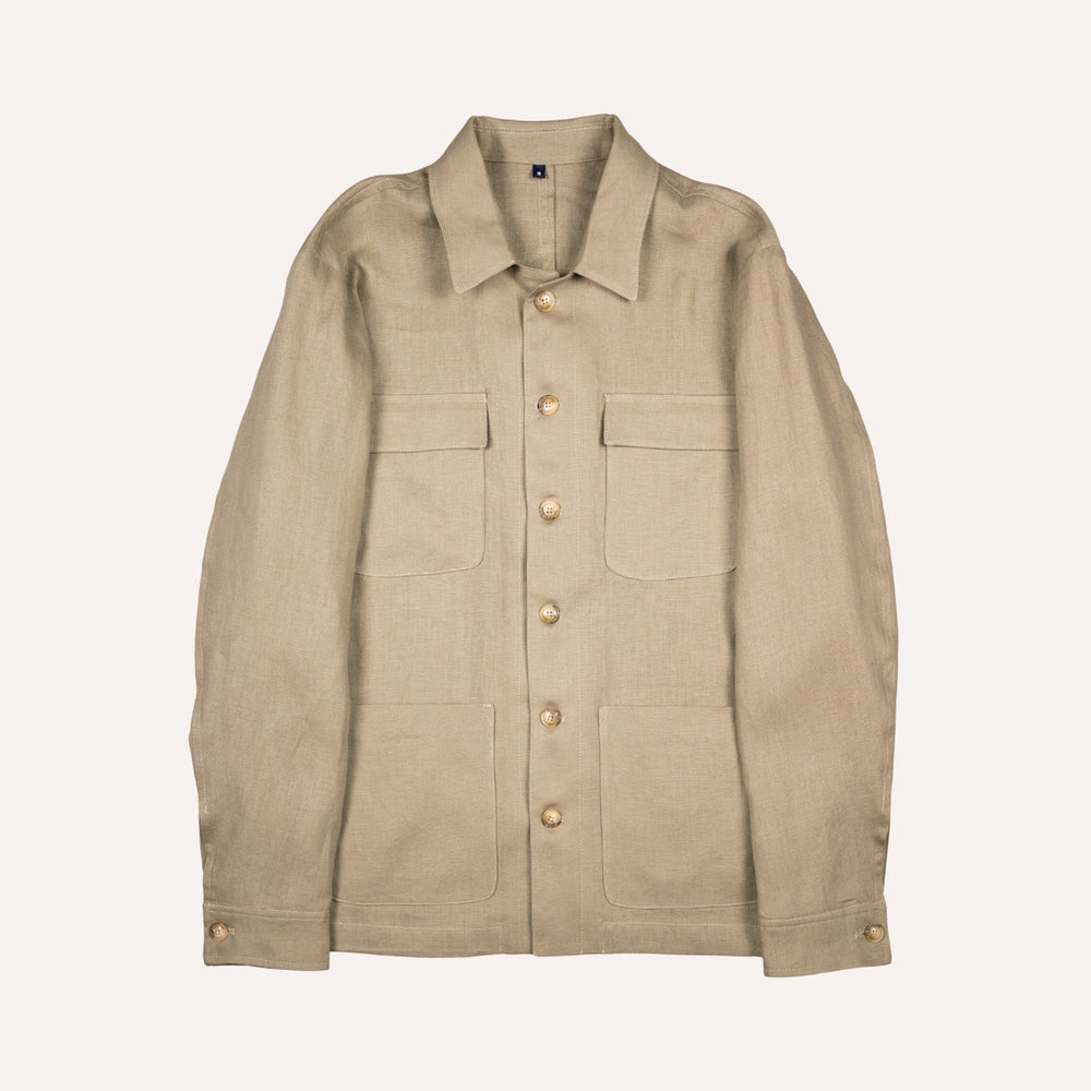 Olive Green Washed Linen Overshirt