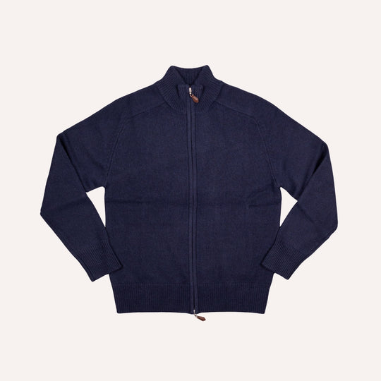 Navy Raglan Cashmere Full-Zip Sweater
