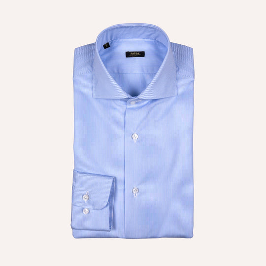Light Blue & White Pencil Strip Slim Fit Cut Away Shirt
